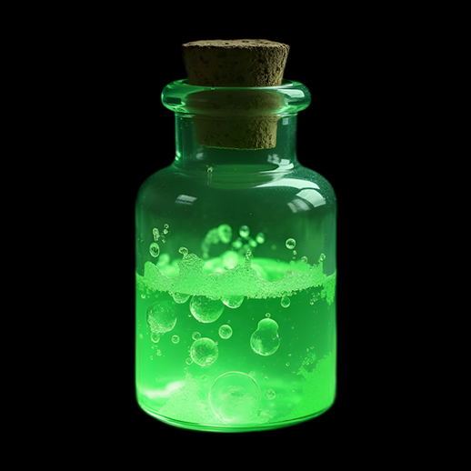 Potion verte lumineuse en bouteille