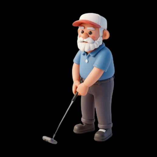 Golfeur senior cartoon 3D gratuit stylise