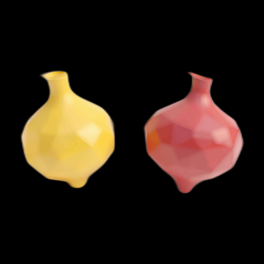 Oignons 3D stylisés, jaune et rouge