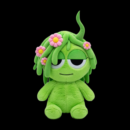 Personnage peluche vert 3D gratuit avec fleurs
