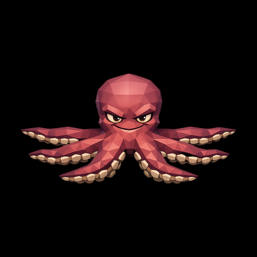 Poulpe 3D en low poly énervé