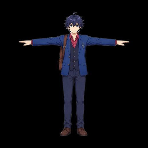 Personnage anime etudiant 3D gratuit en uniforme