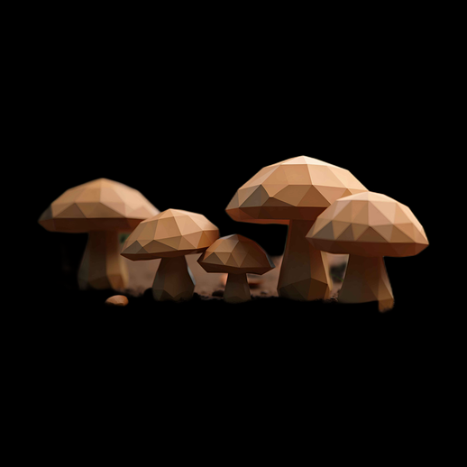 Groupe de champignons low poly