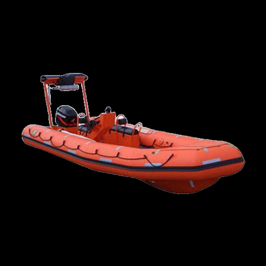 Bateau pneumatique orange à moteur hors-bord
