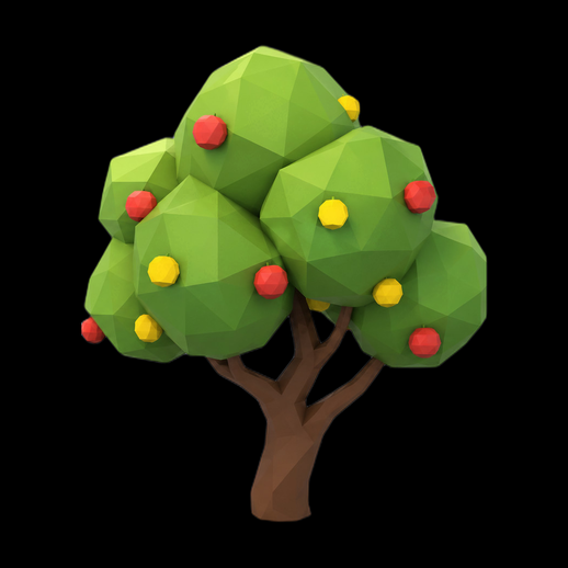 Arbre fruitier low poly 3D gratuit stylise