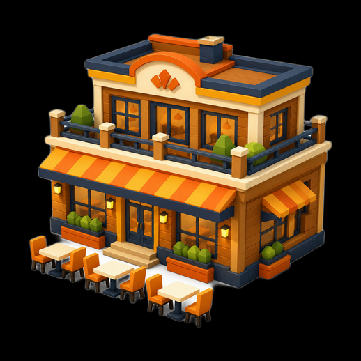 Modele 3D gratuit cafe restaurant stylise