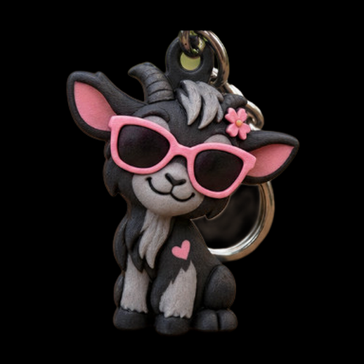 Porte-clés chèvre kawaii 3D gratuit avec lunettes roses