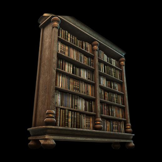 Bibliotheque en bois 3D gratuit avec livres