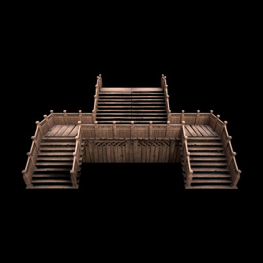 Escalier en Bois Style Oriental 3D