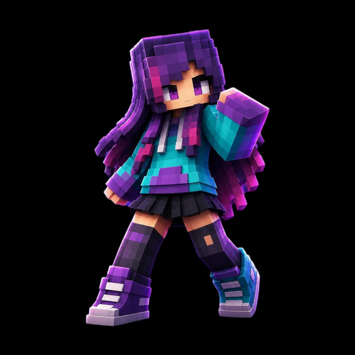 Fille style Minecraft 3D gratuit aux cheveux violets - modele 3D gratuit