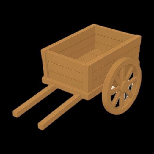 Chariot en bois 3D low-poly