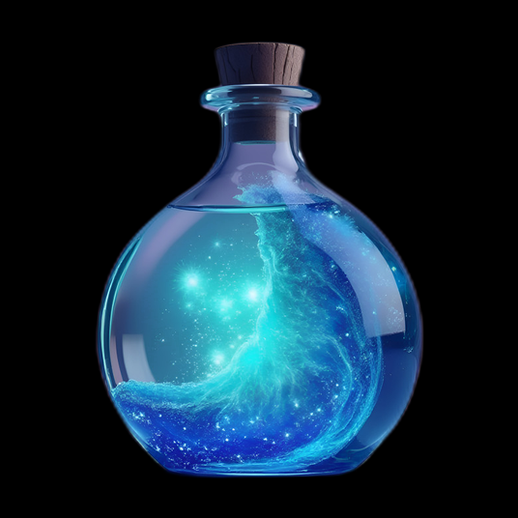 Potion magique bleue luminescente en 3D