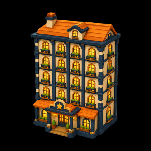 Hotel stylise 3D gratuit avec balcons colorés