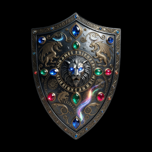 Bouclier fantasy 3D gratuit avec lion et gemmes