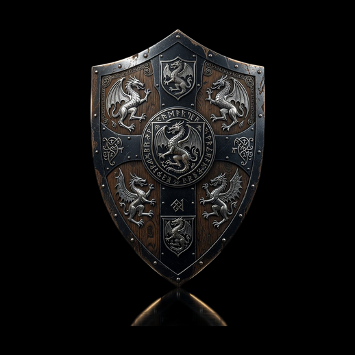 Bouclier medieval 3D gratuit dragons graves metal