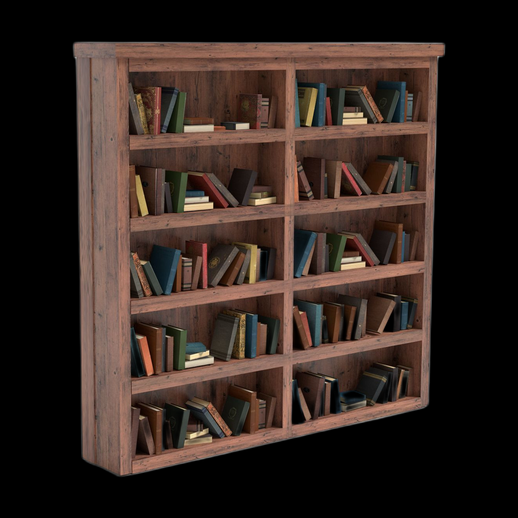 Bibliotheque en bois 3D gratuit avec livres