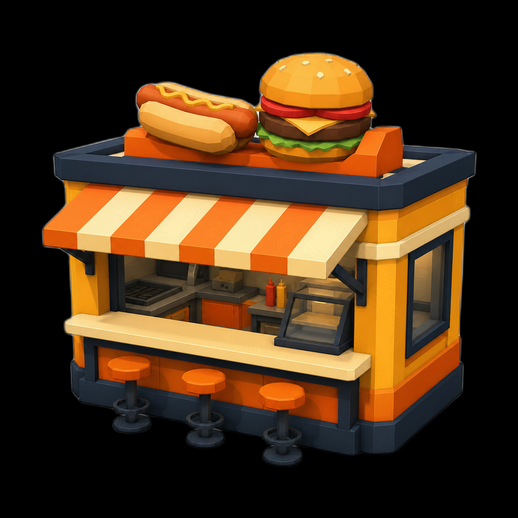 Stand fast food 3D gratuit style cartoon