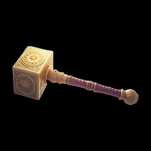 Marteau cubique doré orné de runes