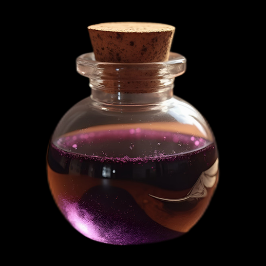 Potion violette en bouteille de verre