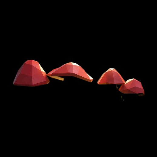 Champignons low poly rouges - modele 3D gratuit