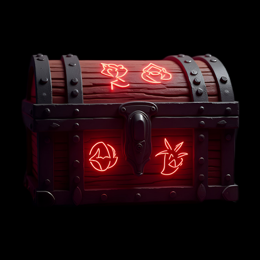 Coffre en bois runes rougeoyantes