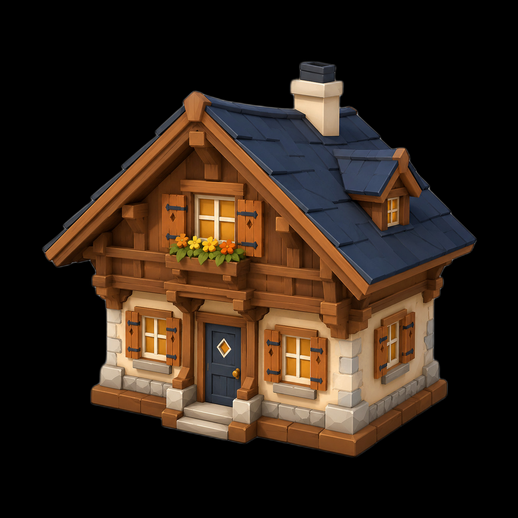 Maison chalet bois 3D gratuit stylise