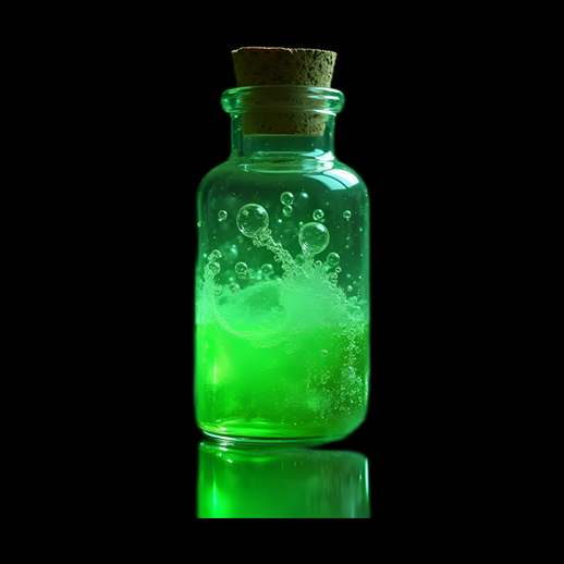 Potion verte étincelante en bouteille