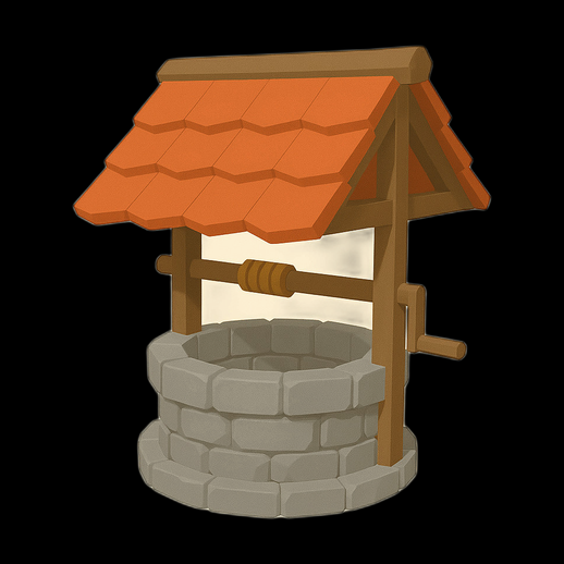 Puits en pierre avec toit - modele 3D gratuit