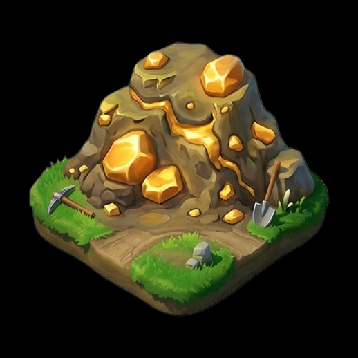 Mine d'or isométrique stylisée