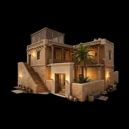 Maison orientale 3D gratuit avec cour et palmier - modele 3D gratuit