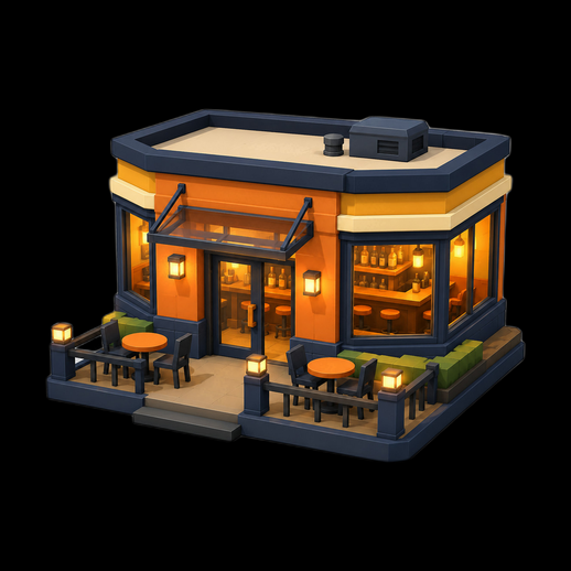 Cafe moderne 3D gratuit style cartoon - modele 3D gratuit
