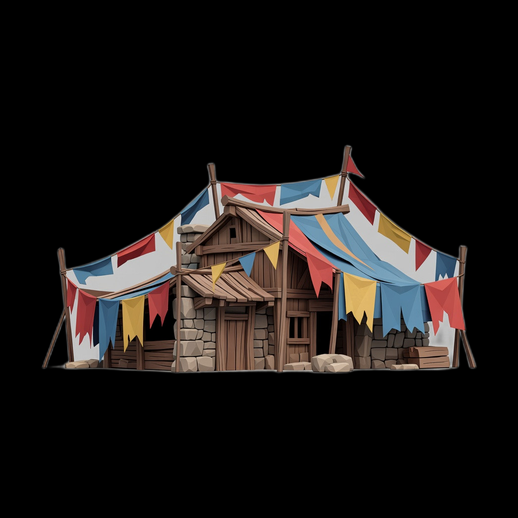 Tente medievale 3D gratuit style fantasy coloré