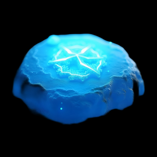 Rune bleue lumineuse 3D sur roche