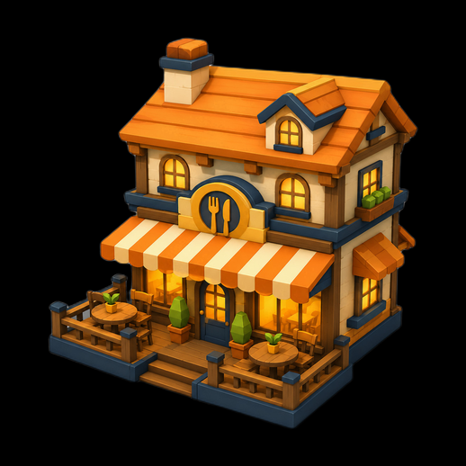 Restaurant stylise 3D gratuit avec terrasse