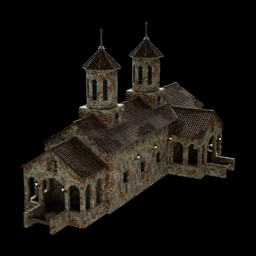 Eglise ancienne 3D gratuit en pierre detaillee