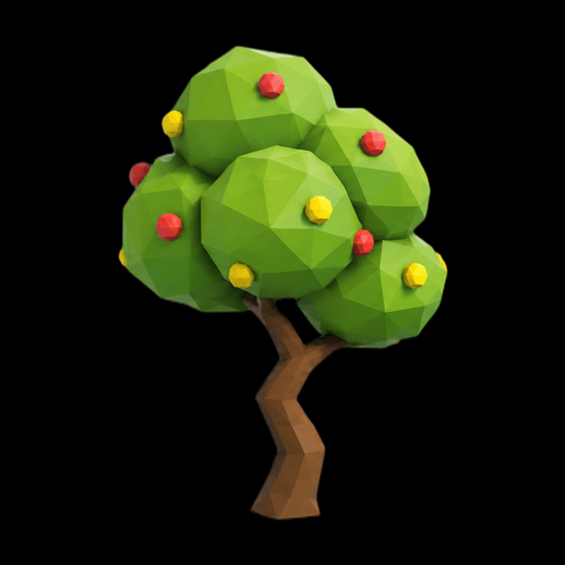 Arbre fruitier low poly 3D gratuit stylisé