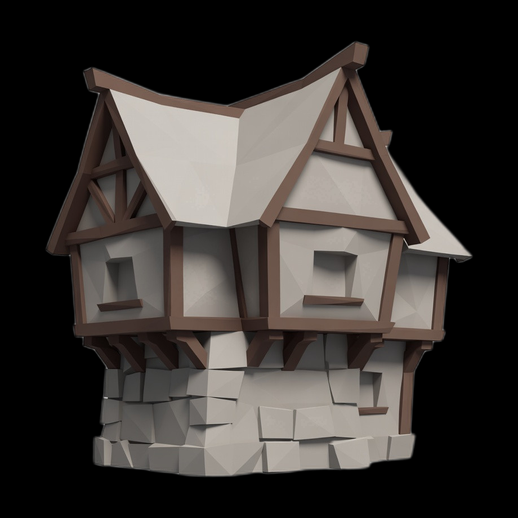 Maison medievale 3D gratuit style low poly