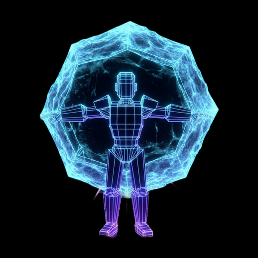 Robot Wireframe dans un bloc de glace