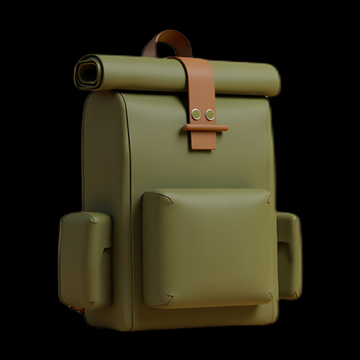 Sac à dos vert roulé 3D