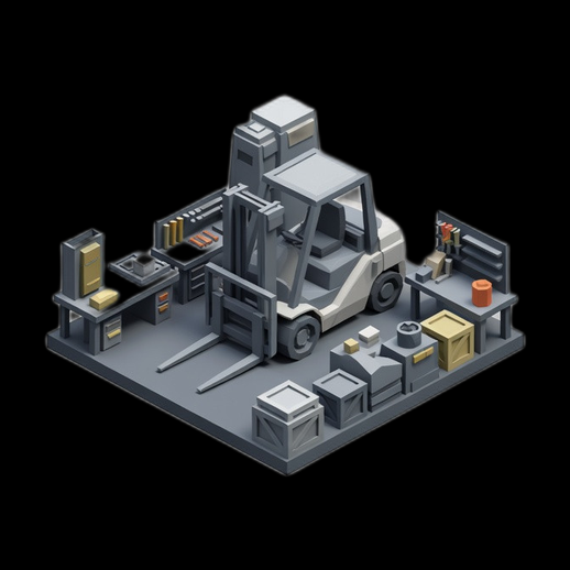 Chariot elevateur 3D gratuit avec atelier industriel