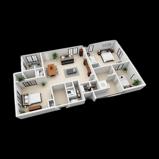 Plan appartement moderne 3D gratuit interieur complet