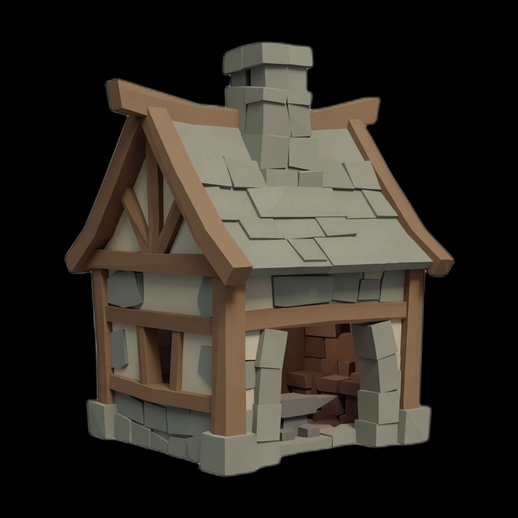 Maison medievale 3D gratuit style low poly