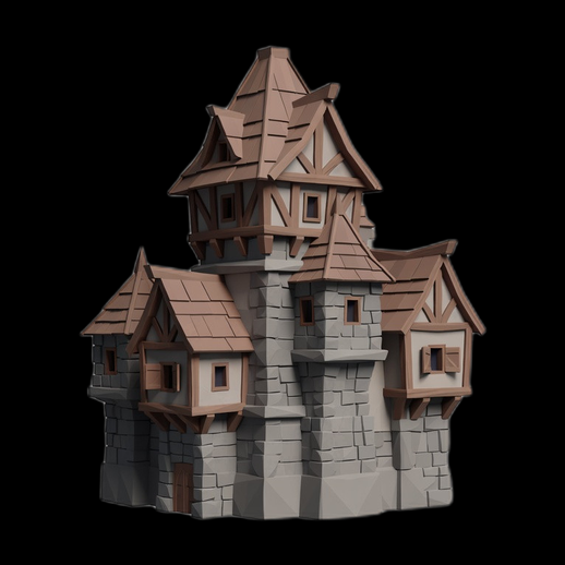 Maison medievale stylisee 3D gratuit avec tour