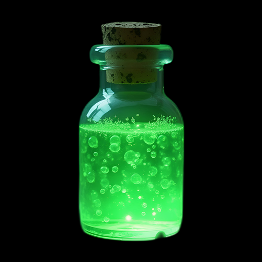 Potion verte brillante dans une bouteille