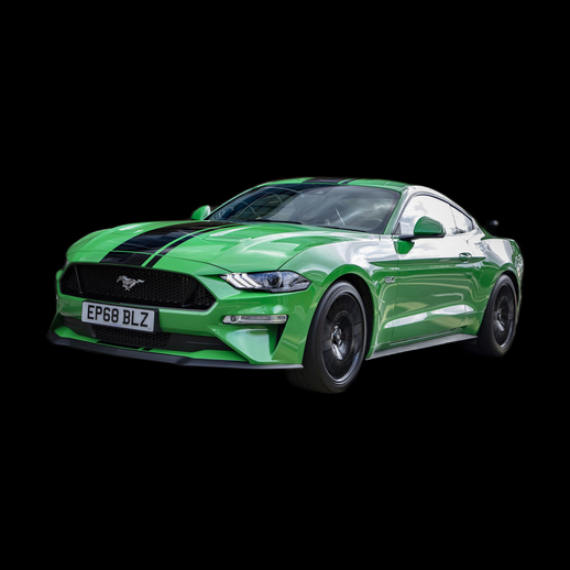 Ford Mustang verte avec bandes noires