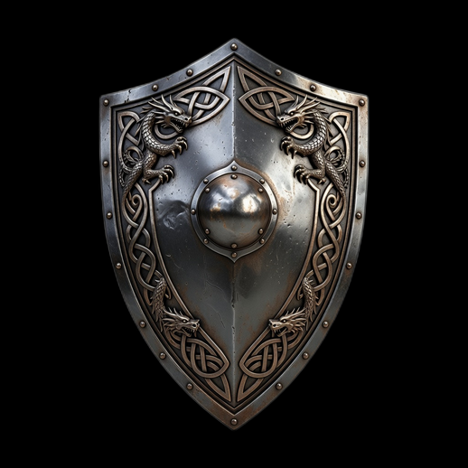 Bouclier medieval 3D gratuit dragons ornement metal