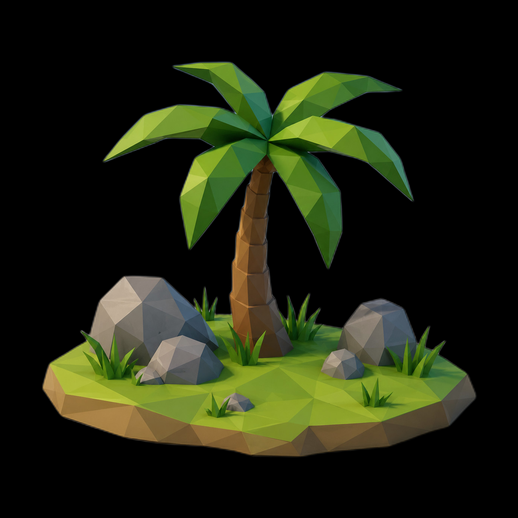 Ile palmier low poly 3D gratuit