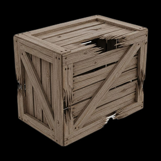 Caisse en bois endommagée