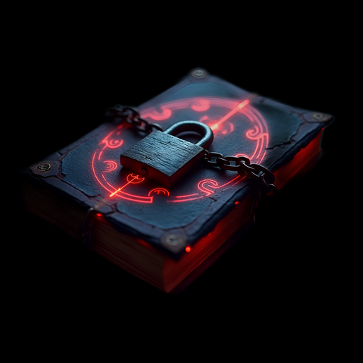 Grimoire magique scellé par un cadenas