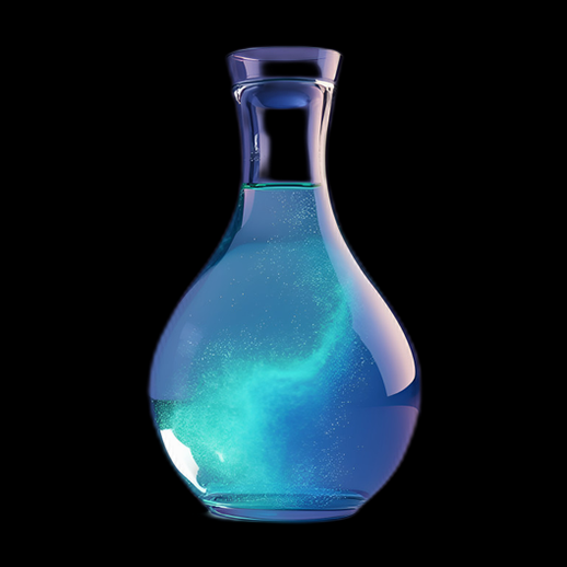 Bouteille avec liquide bleu lumineux